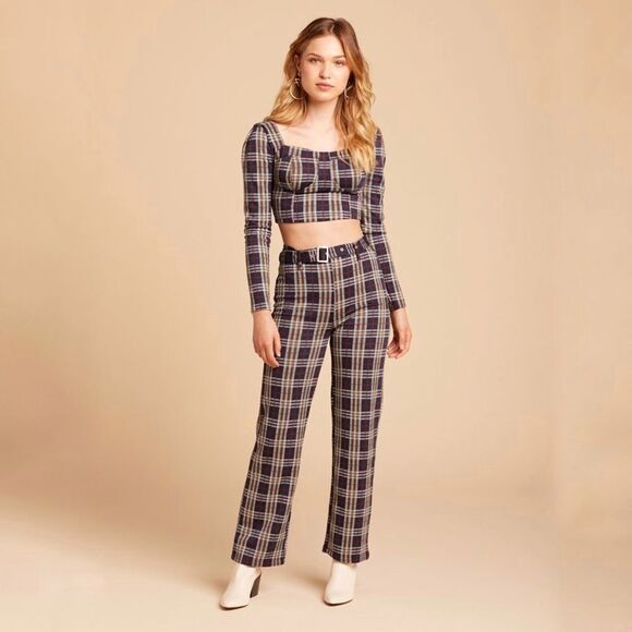 Free People Plaid Modern Love Set Blue Red Size 4 - Picture 1 of 11